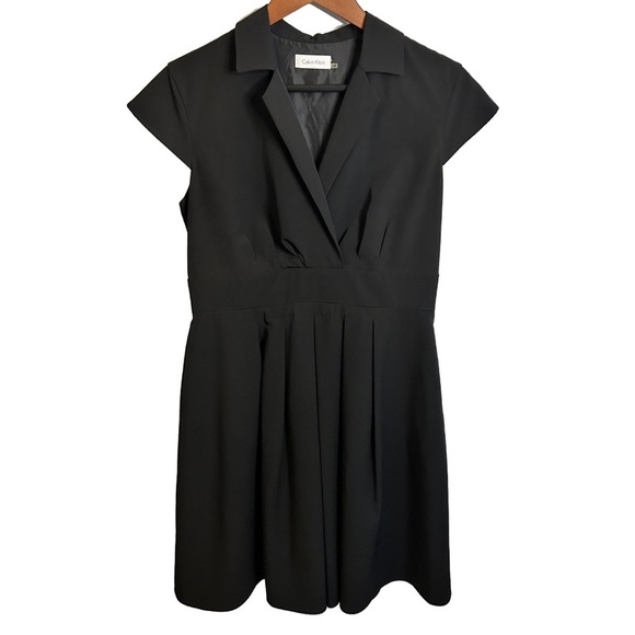 Calvin Klein | A-Line Dress | Collared & Cap Sleeve | Black | Size 12p - Picture 1 of 8